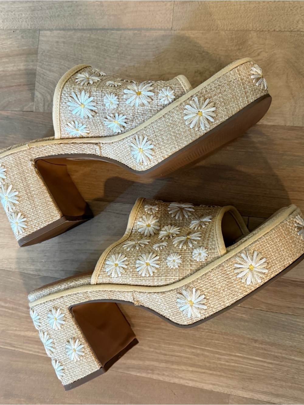 ASOS Beige Daisy Embroidered Woven Slide Mules - Picture 4 of 4